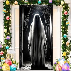 Spooky Ghost Halloween Door Cover